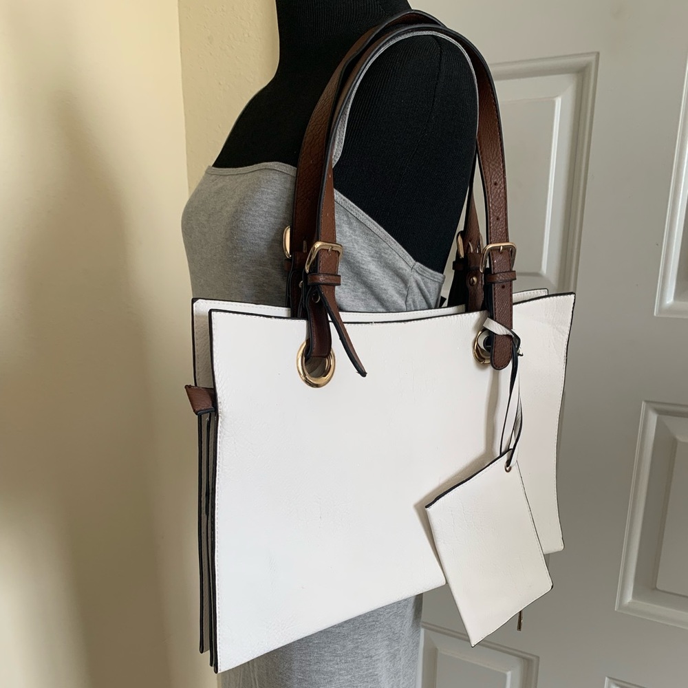 Vegan Leather Off White Oversized Tote